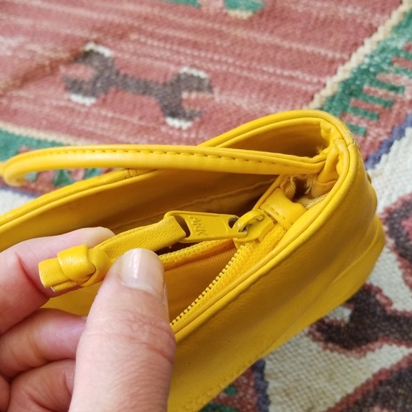 Vintage Yellow Leather Shoulder Bag Clutch Purse - Picture 7 of 8